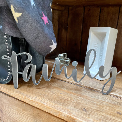 'Family' Metal Word Sign Wall Art Decoration