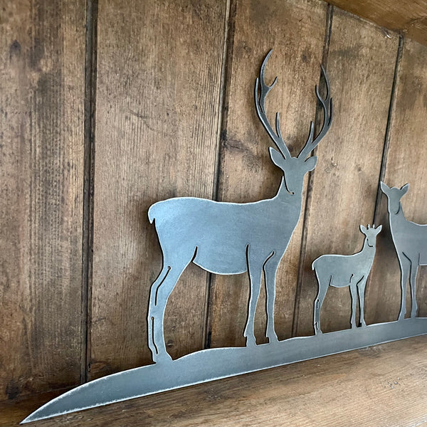 Stag Family Frieze Metal Wall Art