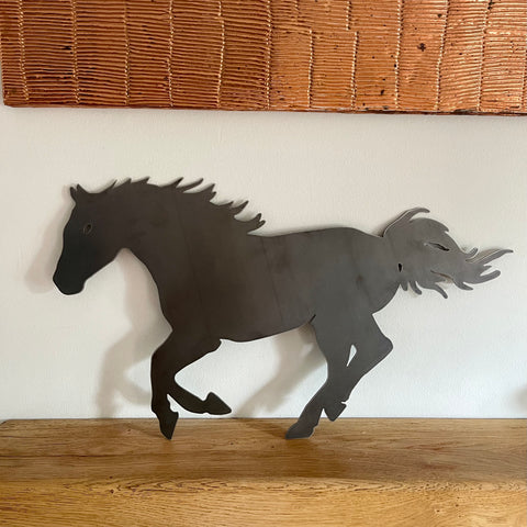 Large Running Horse Metal Art Plaque