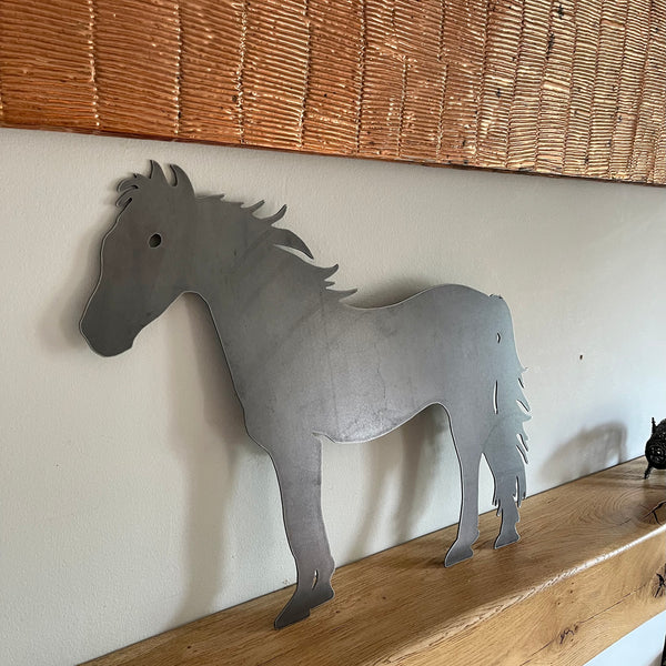 Large Standing Horse Metal Art Plaque