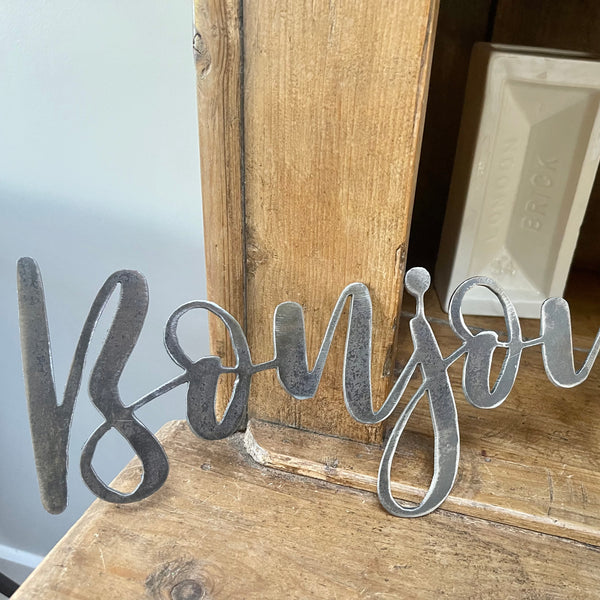 'Bonjour' Metal Word Wall Art Script Sign