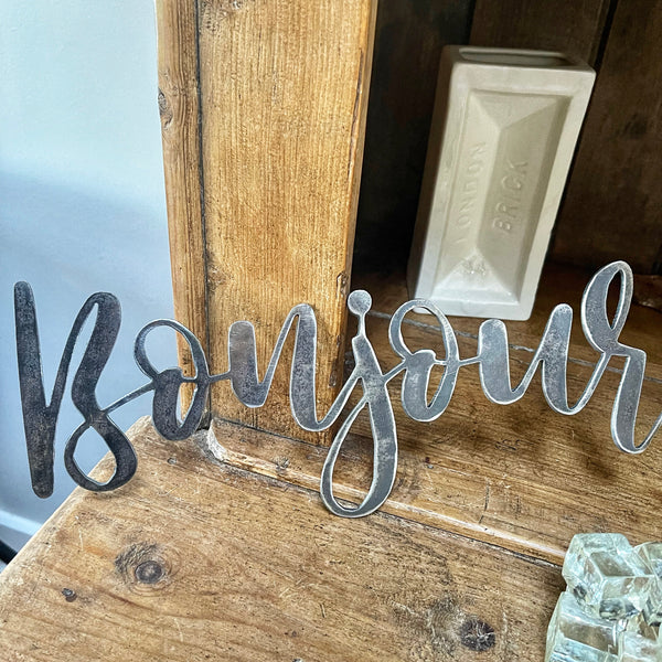 'Bonjour' Metal Word Wall Art Script Sign