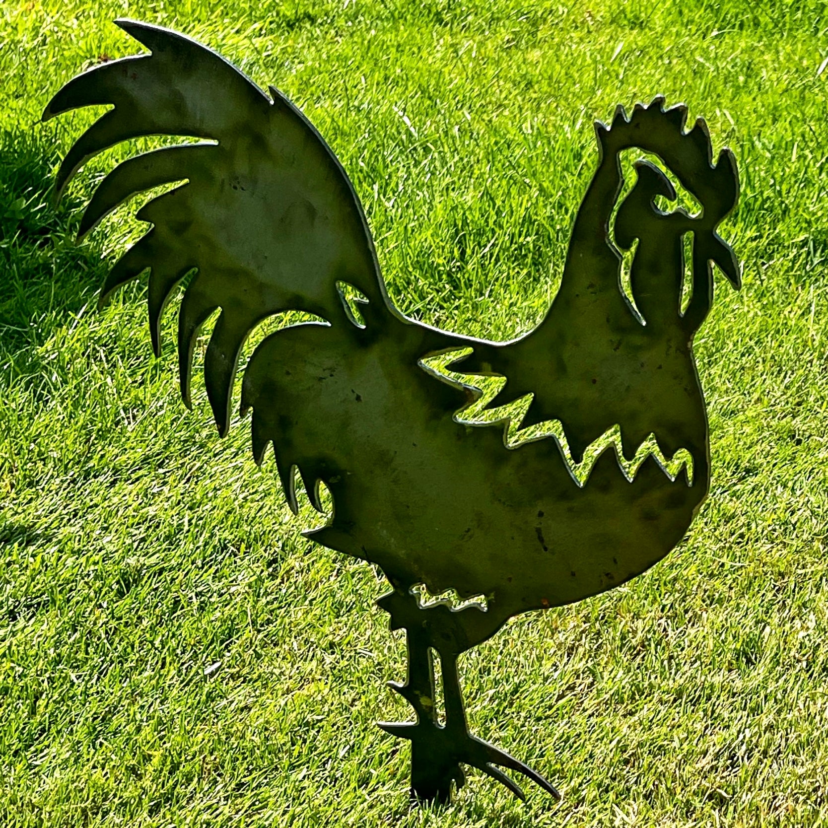 Metal Cockerel Garden Stake - Natural or Chalk White