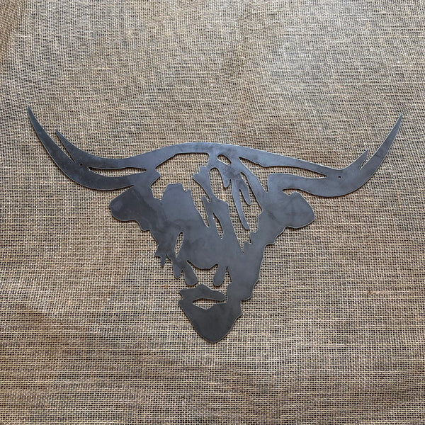 Large Metal Abstract Highland Bulls Head