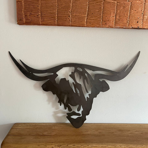 Large Metal Abstract Highland Bulls Head