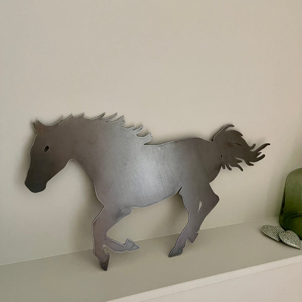 Large Running Horse Metal Art Plaque