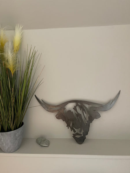 Large Metal Abstract Highland Bulls Head