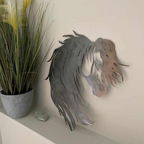 Wild Horse Head Equestrian Metal Wall Art Plaque