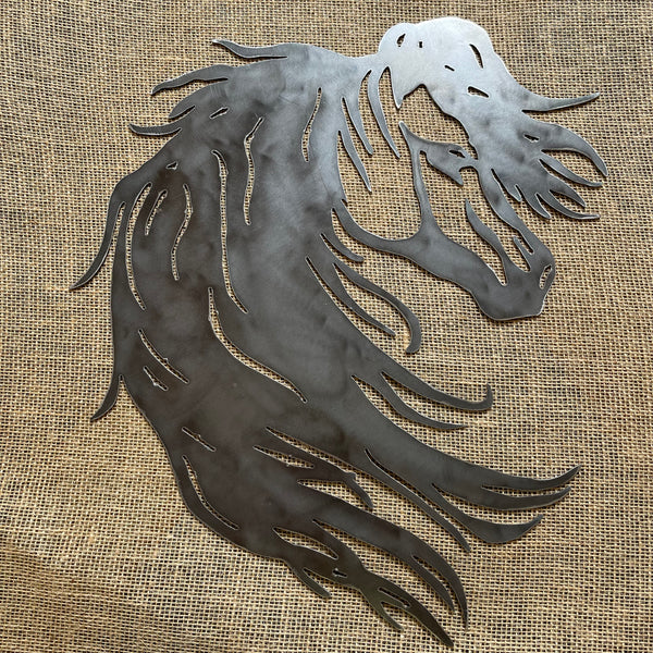 Wild Horse Head Equestrian Metal Wall Art Plaque